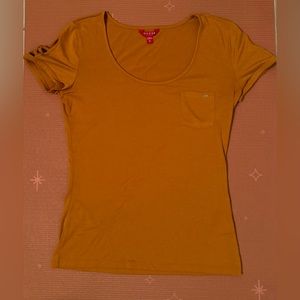 Guess mustard yellow full length t-shirt with sleeve cut out - Medium